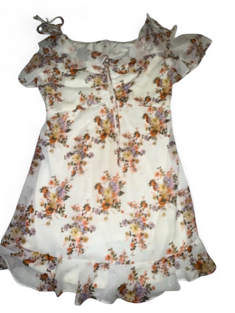 Jolt White Floral Ruffle-Trim Mini Dress